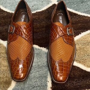 Stacy Adams Tan Crocodile Pattern Oxfords